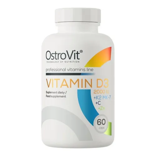 OstroVit Vitamin D3 2000IU + K2 MK-7 + C + Zn, 60 kapslar
