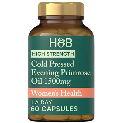 Högt doserad kallpressad Evening Primrose Olja 1500 mg, 60 kapslar