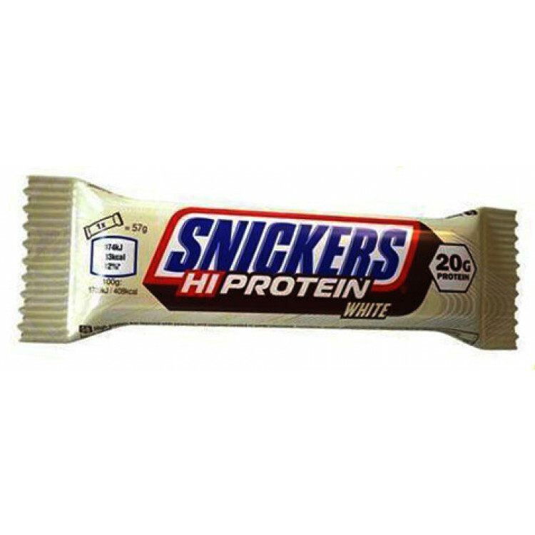 Snickersbar i vit choklad med 35% protein (57 g)