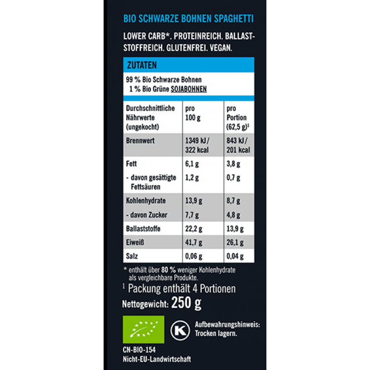 Øko Sortbønne Spaghetti med 41% Protein (250 g)