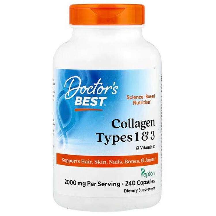 Collagen Typer 1 og 3 med Vitamin C, 240 kapsler
