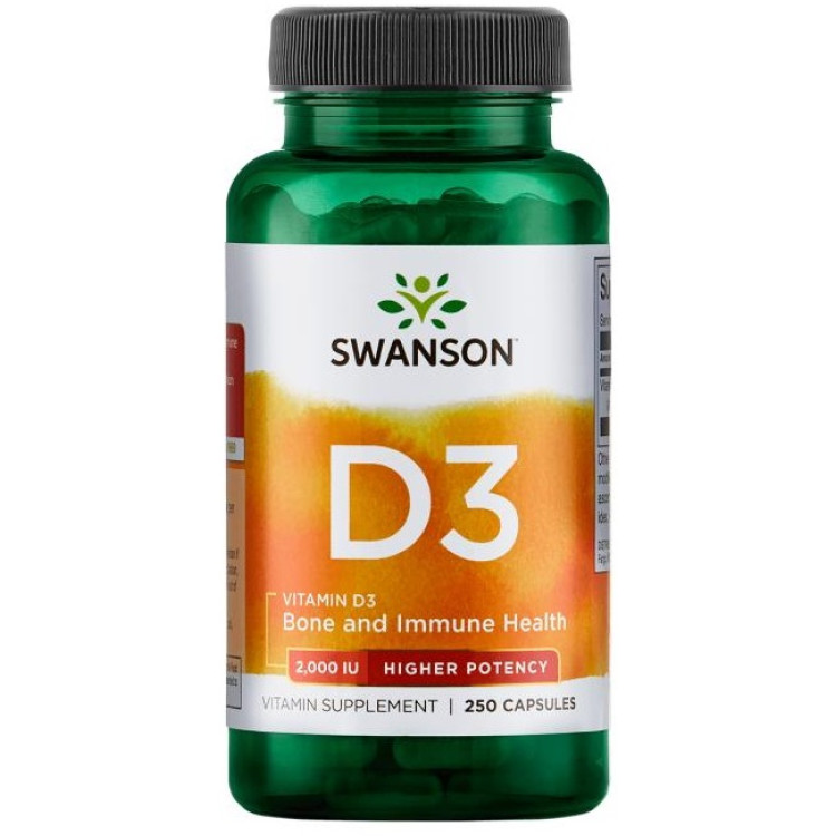 Swanson Vitamin D-3, 2000 IU, 250 kapslar