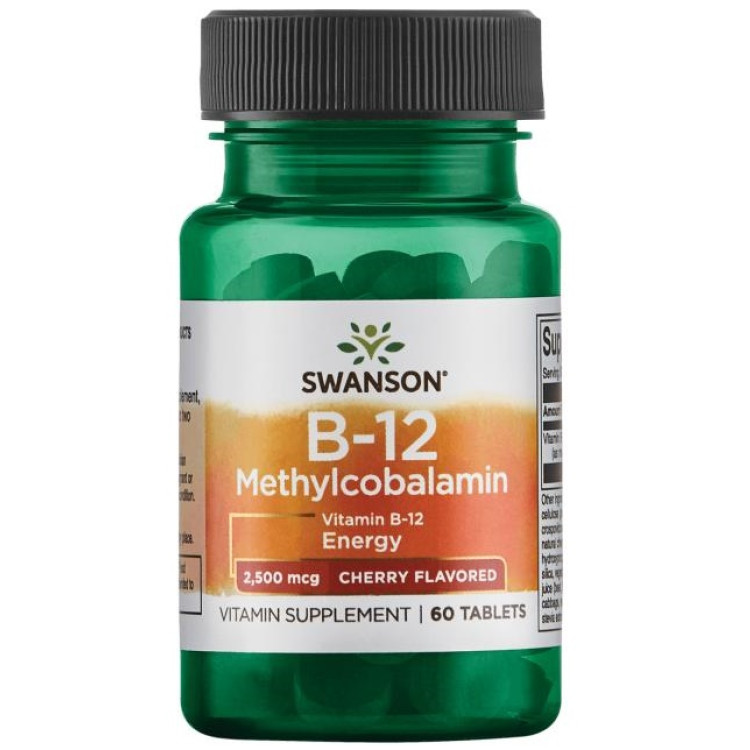 Swanson Vitamin B-12 Methylcobalamin, 2500 mcg, Cherry, 60 tabletter
