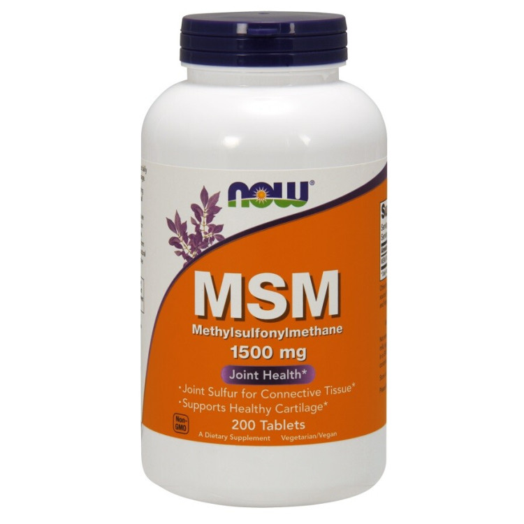 Now Foods MSM Metylsulfonylmetan, 1500 mg, 200 tabletter