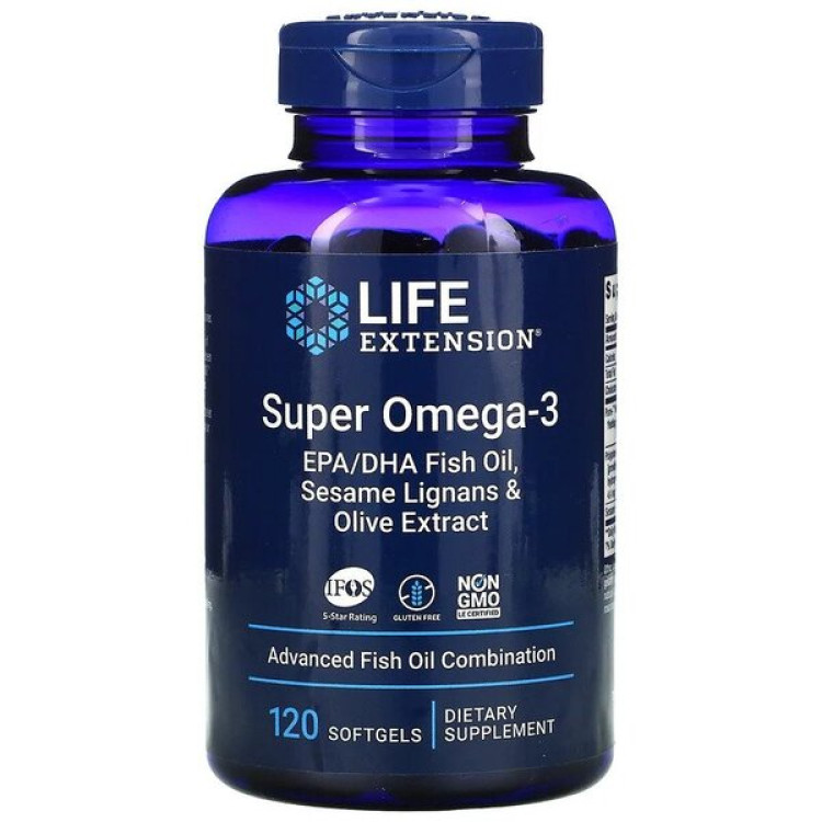 Life Extension Super Omega-3 EPA/DHA fiskolja med Olive Extract, 120 kapslar