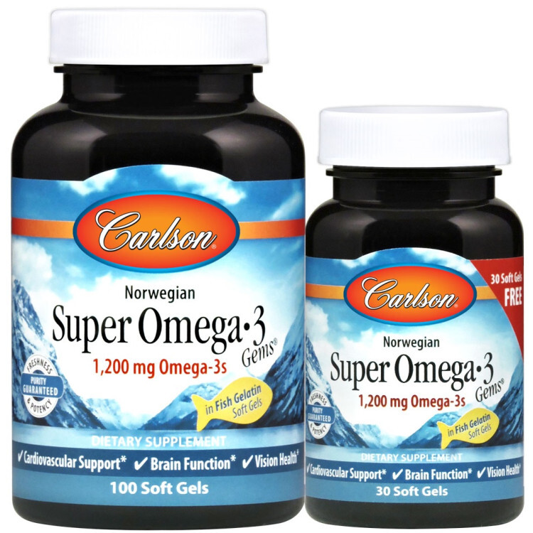 Carlson Labs Norsk Super Omega-3 Gems, 1200 mg, 100 + 30 kapslar
