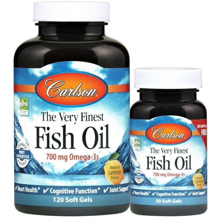 Carlson Labs The Very Finest Fiskolja, 700 mg Omega-3, 120 + 30 kapslar