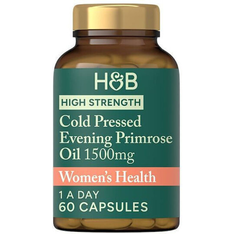 Högt doserad kallpressad Evening Primrose Olja 1500 mg, 60 kapslar