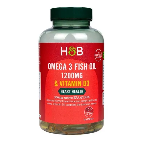 Omega 3 Fish Olie 1200mg & Vitamin D3, 120 kapsler