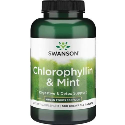Swanson Klorofyllin och Mint, 500 tuggtabletter