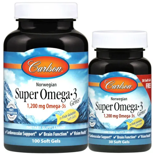 Carlson Labs Norsk Super Omega-3 Gems, 1200 mg, 100 + 30 kapslar