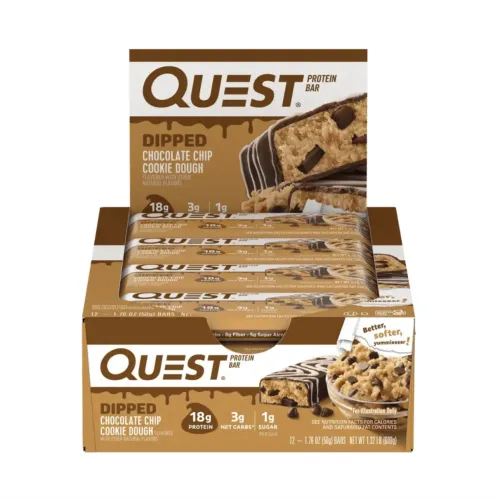 QUEST NUTRITION DIPPED BARS (12 x 50 g) - Chocolate Chip Cookie Dough, Bedst før 17.07.2026
